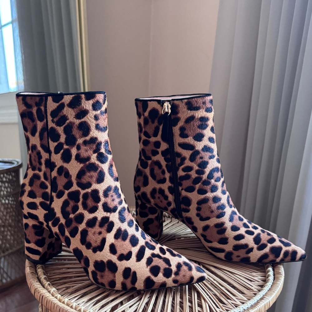 J. Crew Leopard Calf Hair Pointed Toe Boots Size 6.5